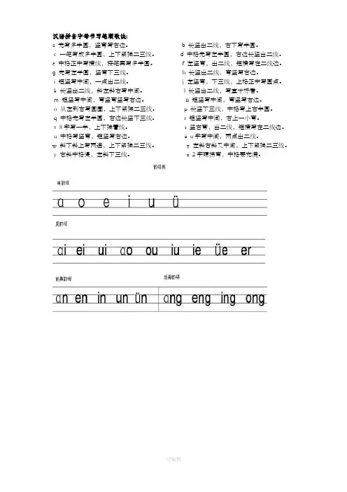 汉语拼音字母书写口诀及规范四格线