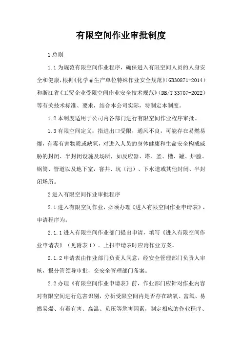 有限空间作业审批制度