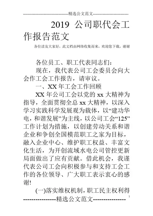 2019公司职代会工作报告范文