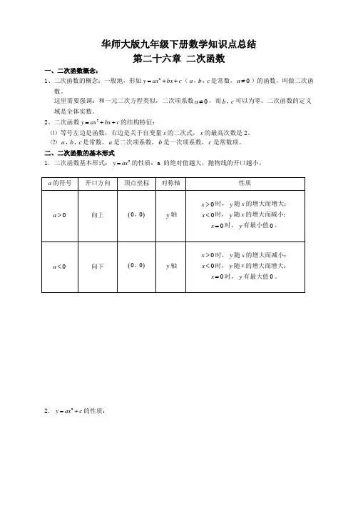 华师大版九年级下册数学知识点总结