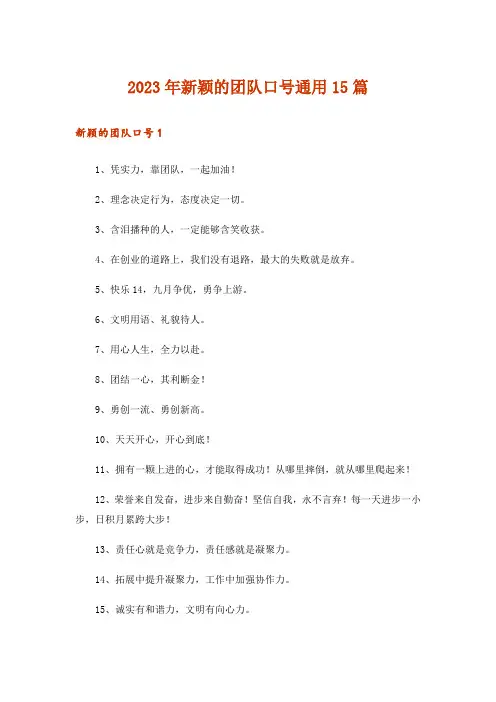2023年新颖的团队口号通用15篇