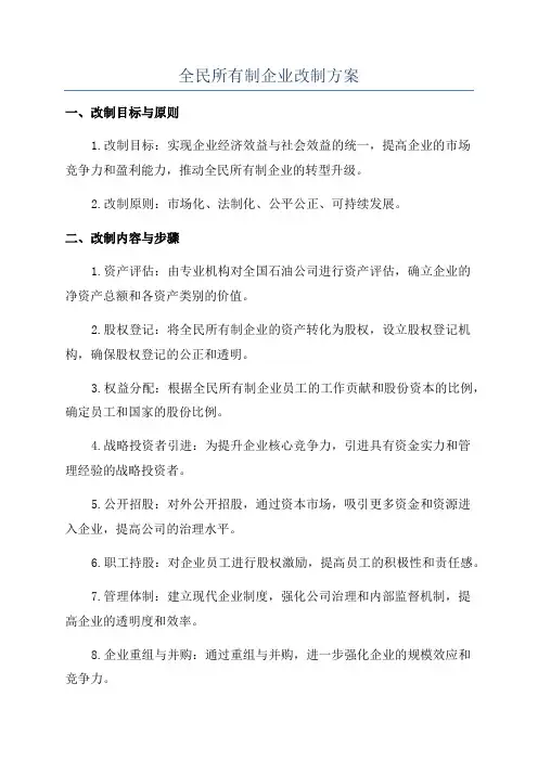 全民所有制企业改制方案