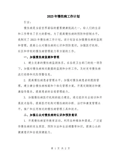 2023年慢性病工作计划