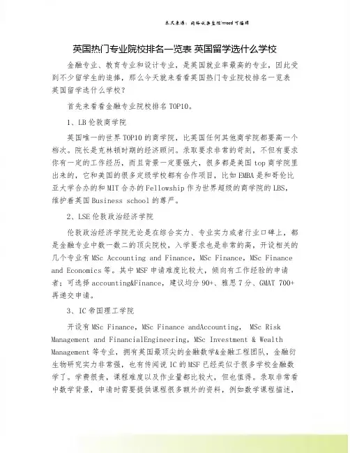 英国热门专业院校排名一览表 英国留学选什么学校