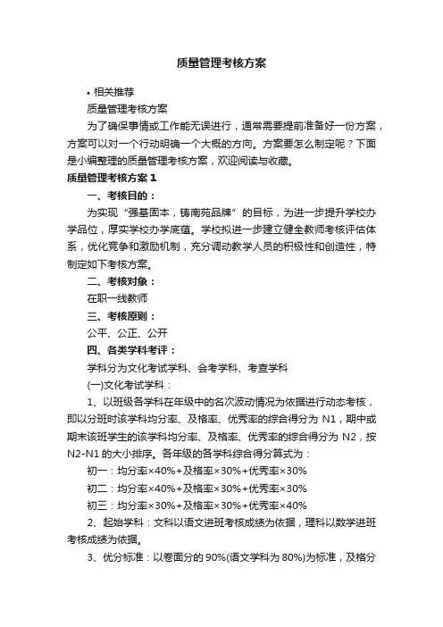 质量管理考核方案