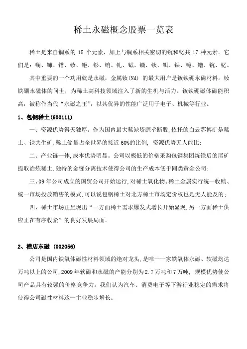 稀土永磁概念股票一览表