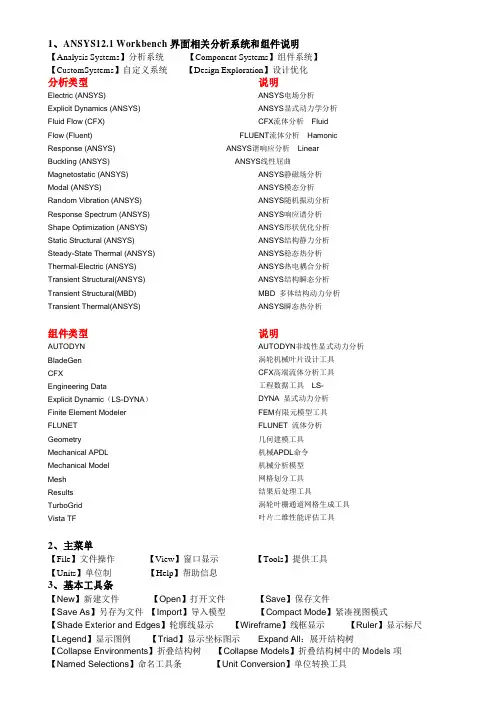 Workbench菜单选项中英文对照