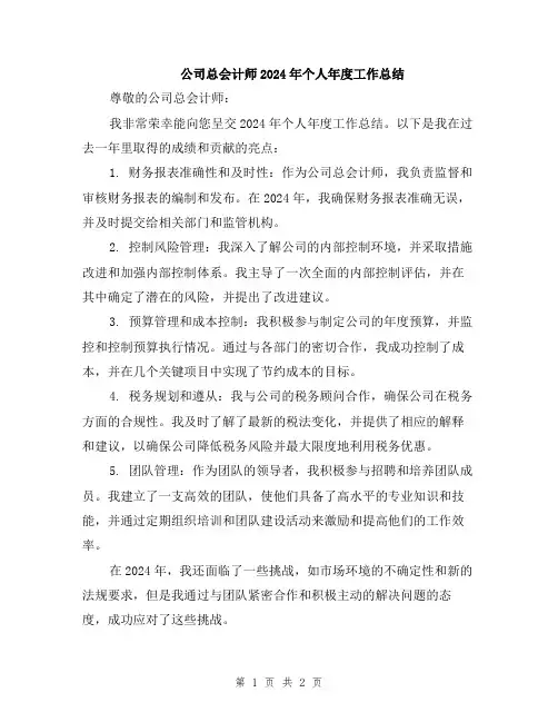 公司总会计师2024年个人年度工作总结