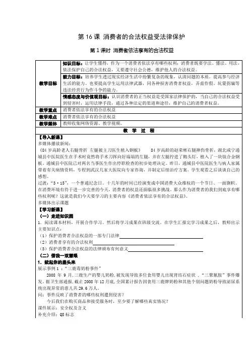 16.1消费者依法享有的合法权益