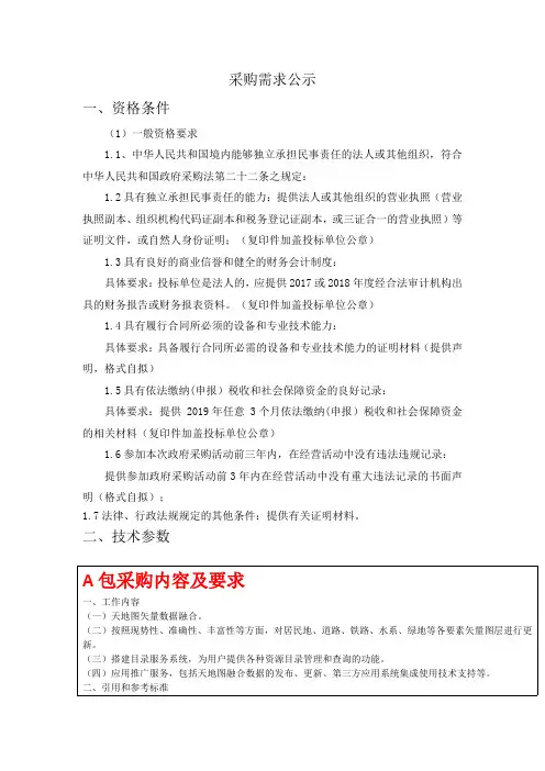 采购需求公示一、资格条件