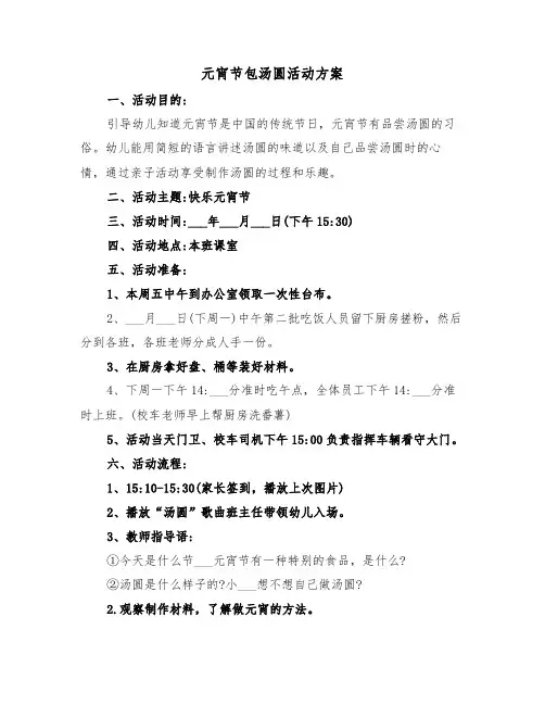 元宵节包汤圆活动方案（5篇）