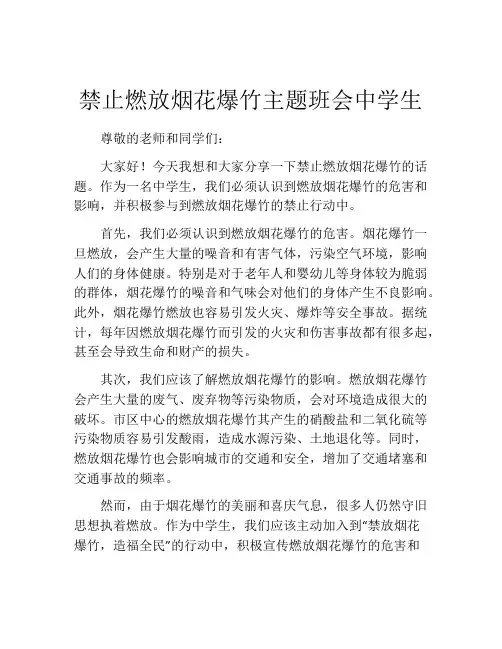禁止燃放烟花爆竹主题班会中学生