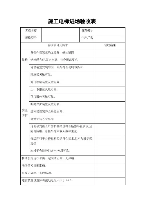 施工电梯进场验收表