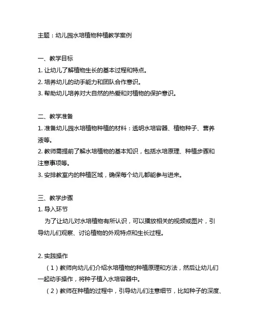 幼儿园水培植物种植教学案例 幼儿园教案