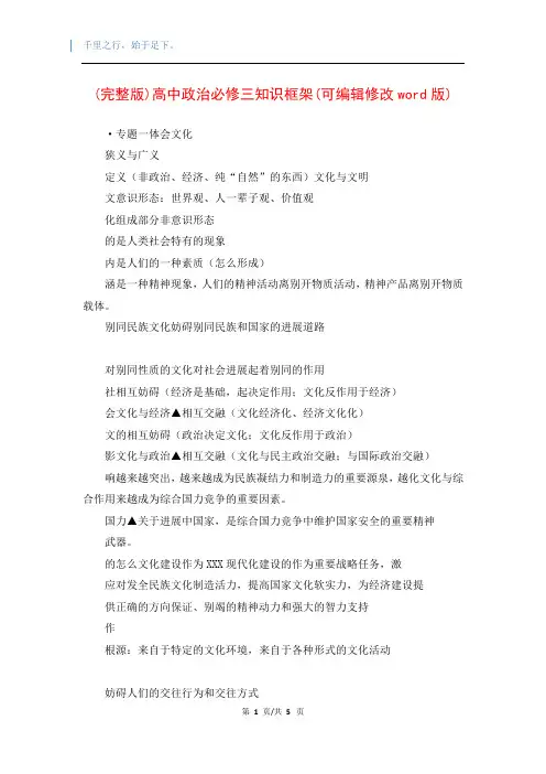 (完整版)高中政治必修三知识框架(可编辑修改word版)