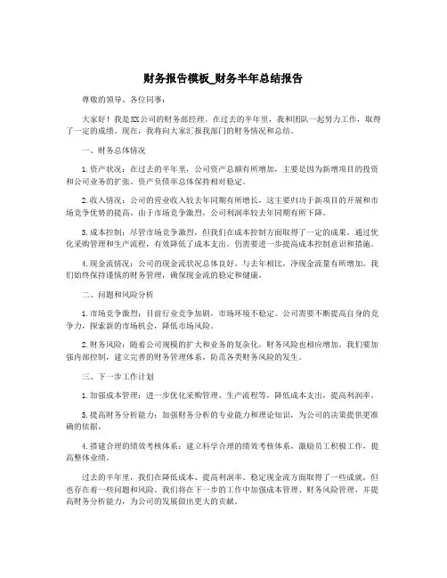 财务报告模板_财务半年总结报告