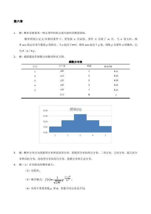 管理统计学习题参考答案第六章