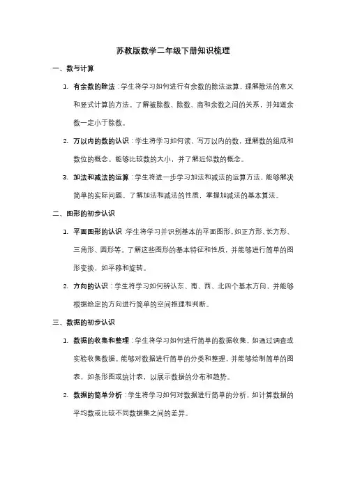 苏教版数学二年级下册知识梳理