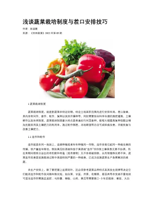 浅谈蔬菜栽培制度与茬口安排技巧