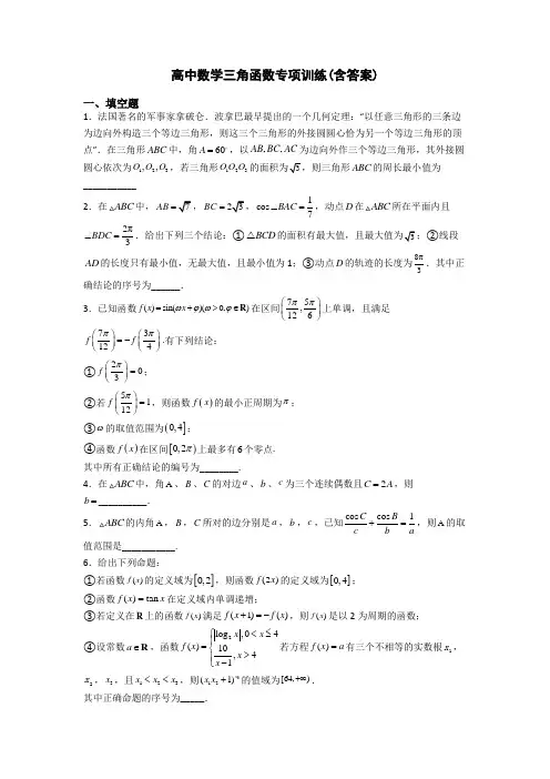 高中数学三角函数专项训练(含答案)