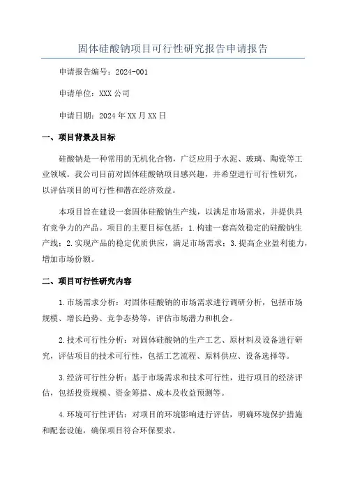 固体硅酸钠项目可行性研究报告申请报告
