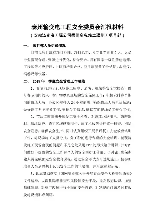 安全委员会汇报材料