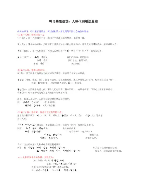 韩语人称语法