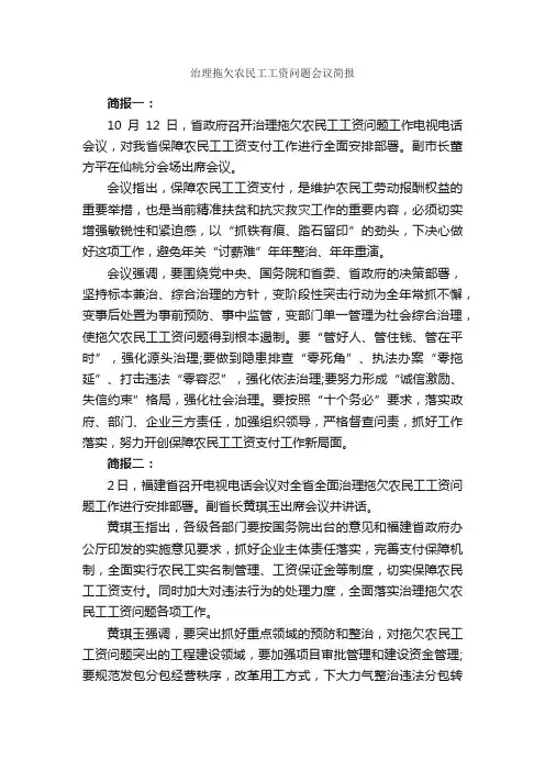 治理拖欠农民工工资问题会议简报_公文写作范文_