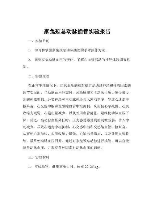 家兔颈总动脉插管实验报告