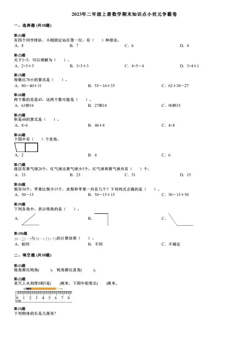 2023年二年级上册数学期末知识点小状元争霸卷
