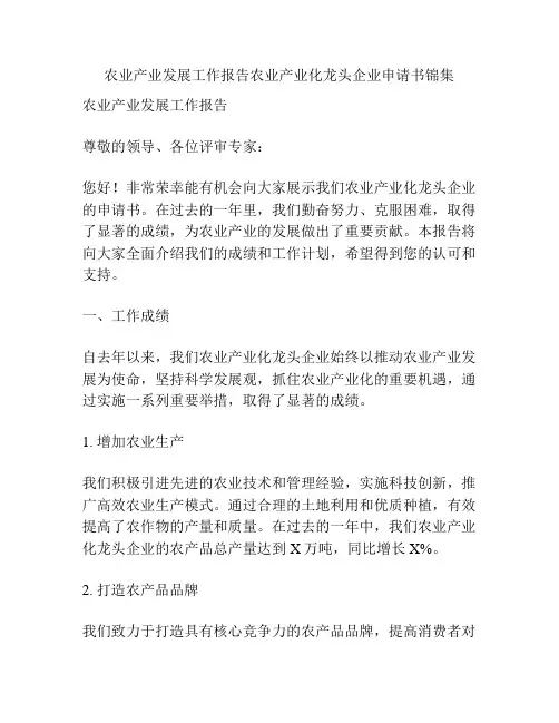 农业产业发展工作报告农业产业化龙头企业申请书锦集