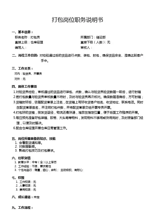 打包岗位职务说明书
