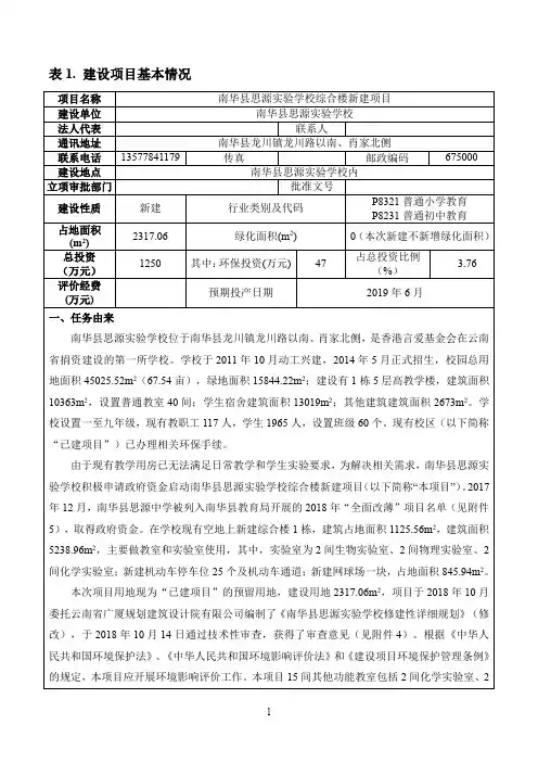 表1.建设项目基本情况