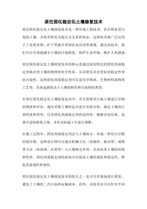 原位固化稳定化土壤修复技术