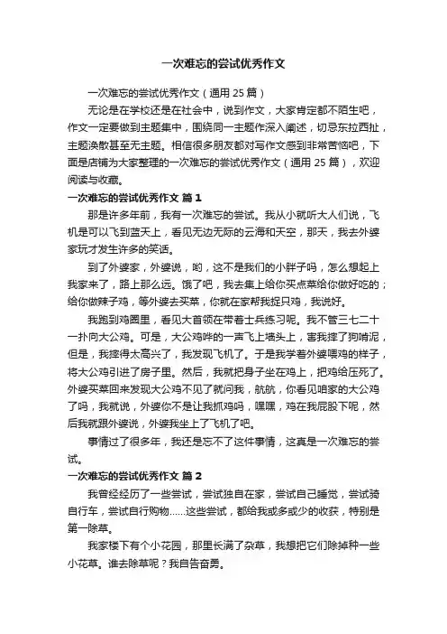 一次难忘的尝试优秀作文