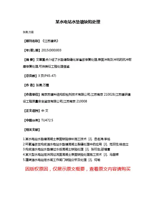 某水电站水垫塘缺陷处理
