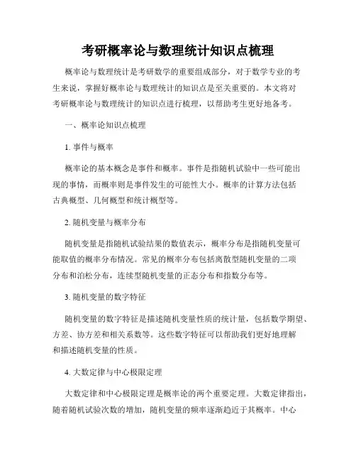 考研概率论与数理统计知识点梳理