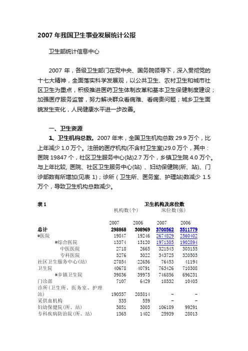 2007年我国卫生事业发展统计公报