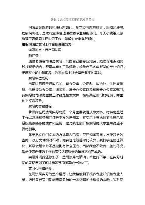 暑假司法局实习工作自我总结范文_实习总结_