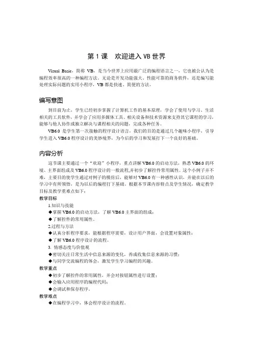vB  第1课   欢迎进入VB世界