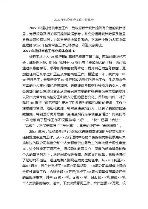 2020年信贷审查工作心得体会_工作心得体会_