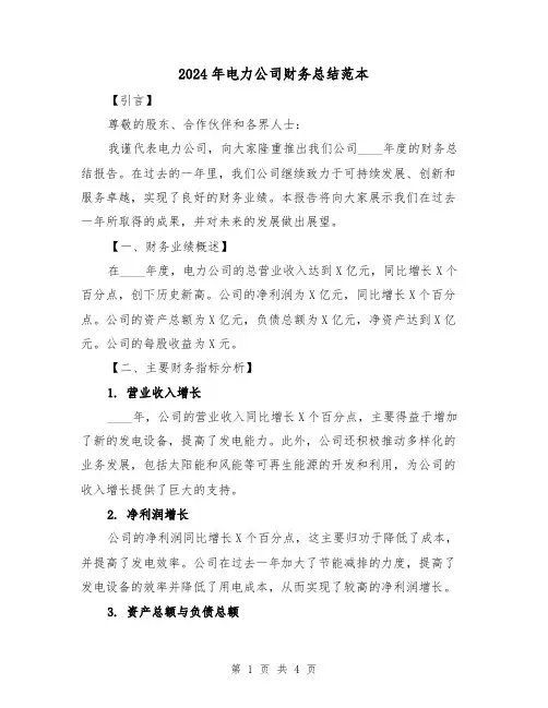 2024年电力公司财务总结范本（2篇）