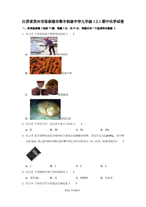 江苏省苏州市张家港市梁丰初级中学九年级(上)期中化学试卷