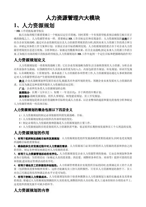 人力资源管理六大模块详解