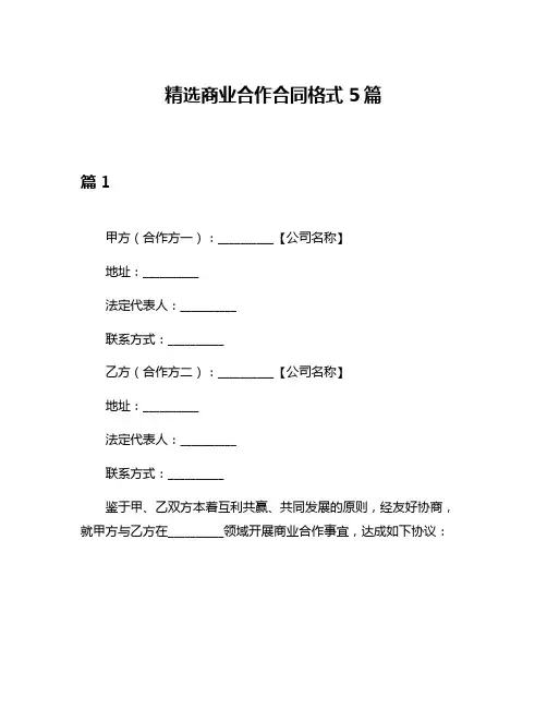 精选商业合作合同格式5篇