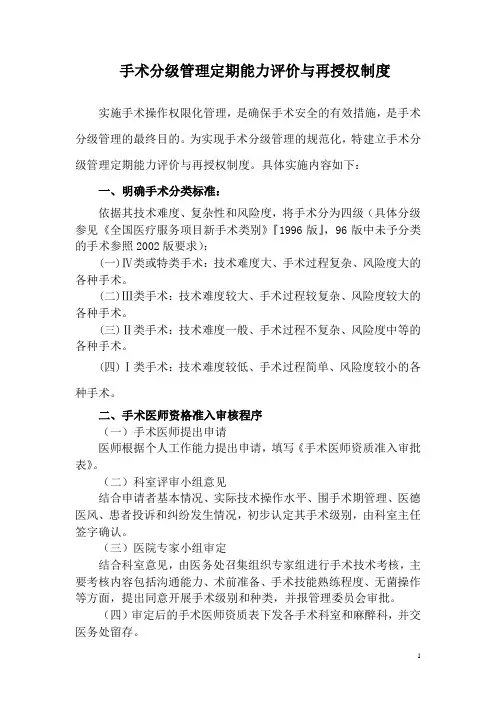 骨科手术分级管理定期能力评价与再授权制度
