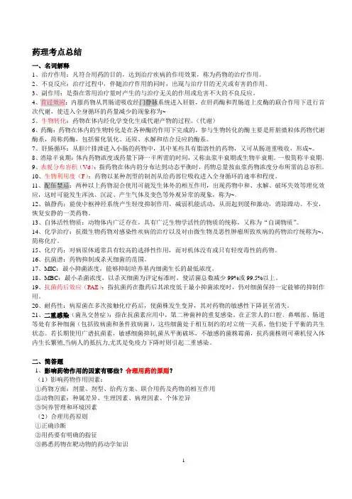 兽医药理学考点