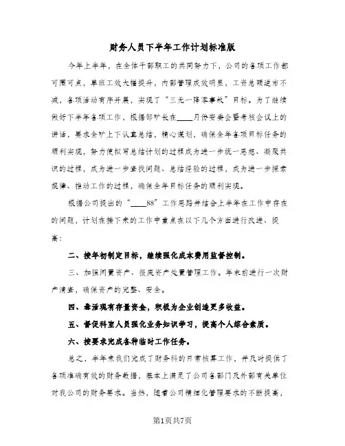 财务人员下半年工作计划标准版（3篇）