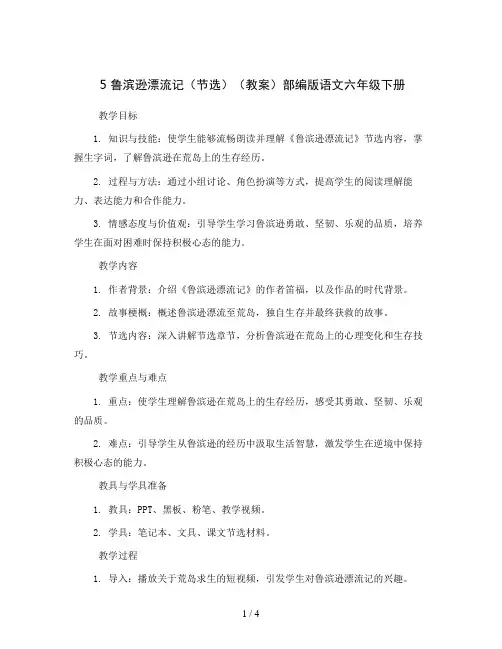 5 鲁滨逊漂流记(节选)(教案)部编版语文六年级下册