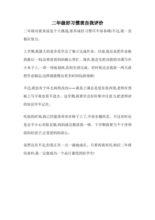 二年级好习惯表自我评价